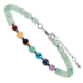 mookaitedecor 7 Chakra Healing Crystal Stone Bracelet for Women Men, Colourful Green Aventurine Crystal Flat Beads Bracelet Semi Precious Gemstone Stone Jewellery Adjustable Yoga Reiki Link Bangle