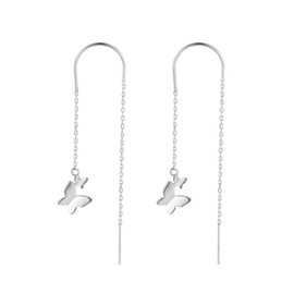SLUYNZ 925 Sterling Silver Butterfly Dangle Earrings Chain for Women Teens Girls Butterfly Drop Earrings Threader Tassel (A-Silver)