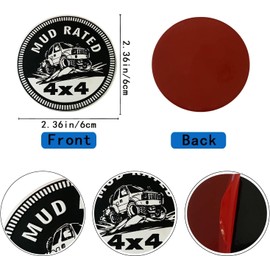 2Pcs MUD Badge Rated Car Emblem, 4 x 4 Metal Automotive Badge 3D Metal Car Badges Emblems Round Emblem Decals Car Badge Decals Stickers Compatible for Jeep Wrangler Vehicles Trucks SUV Accessories