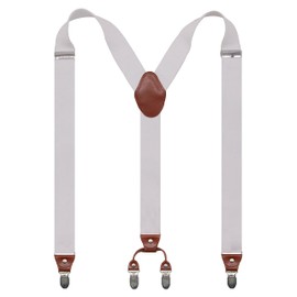 Doloise Mens Suspender Y Back Style with 4 Quality Controlled Clips 1.4 Inch Wide Braces & Heavy Duty (White)