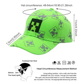 YCVBCY Adjustable Baseball Cap Sun Hat Creep Baseball Cap Kids Cartoon Design Baseball Cap Black and Pixelig Green Grid Sun Hat Baseball Cap - Green, Green