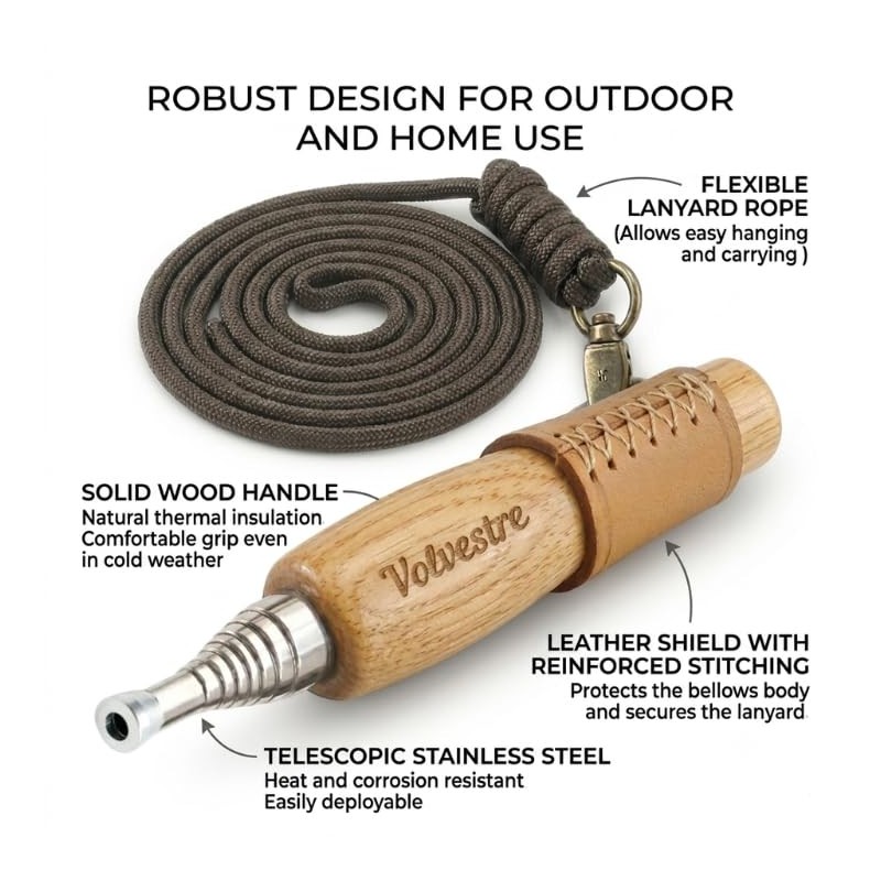 Pocket Bellows with Wooden Handle – Telescopic Fire Blower Tube,