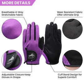 FINGER TEN Horse Riding Gloves Equestrian Women Kids for Girls Boys Mesh Breathable Lightweight Color Pack, Comfortable Grip for Summer Winter (Women-Purple, Medium)