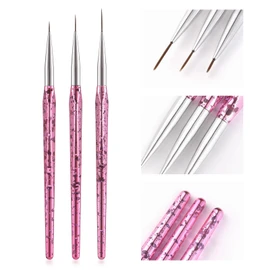 KAZIPOP Nagelkunst-Pinsel-Set, Nylonborsten, Acryl-Marmor-Griff mit Metallhülse für Gel-Acryl-Nägel, feine Details, Streifen, Linienzeichnung, 3-teiliges Set (Rosa)