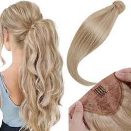 LaaVoo Real Hair Ponytail, Clip-In Human Hair Extensions, 70 g Wrap Around, Extension Hair Braid with Clip, 30-55 cm