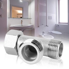 EBTOOLS Set of 2 three-way connector, connection for toilet diverter valve, 3/8 inch straight tooth and 1/2 inch side teeth, valve connection, nickel-plated copper connection