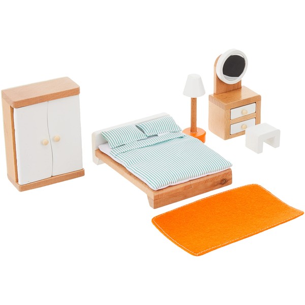 Hape Wooden Doll House Furniture Master Bedroom Set,White