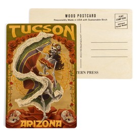 Tucson, Arizona, Day of the Dead Skeleton Dancing (4x6 Birch Wood Postcards, 2-Pack Stationary, Rustic Home Wall Decor)