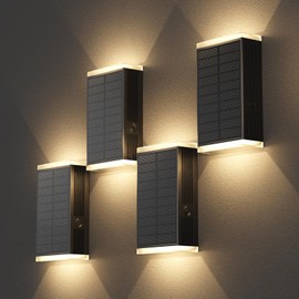 UGDLUCK Solar Wall Light Outdoor,3000/4000/6000K 3 Modes Dusk to Dawn Lighting Wall Sconce IP67 Waterproof Up and Down Solar Lights Outdoor for House, Garage, Porch,Doorway (4 Pack)