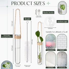 Baderke Baderke 9 Pack 5" Plastic Window Propagation Stations Plant Propagation Tubes with Suction Cups & Traceless Nails, Plant Test Tubes with Bottle Brush Clear Wall Hanging Planter Vases Terrarium Gifts