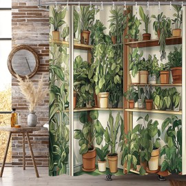 Raoycla - Cortina de ducha para plantas, color verde, estilo botánico clásico, con hojas de flores, decoración de baño con 12 ganchos, 72 pulgadas de ancho x 72 pulgadas de alto