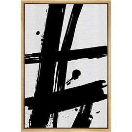 SIGNWIN Framed Canvas Print Wall Art Black Ink Paint Stroke Grid Landscape Abstract Shapes Illustrations Modern Art Minimal Multicolor for Living Room, Bedroom, Office - 16"x24" Natural