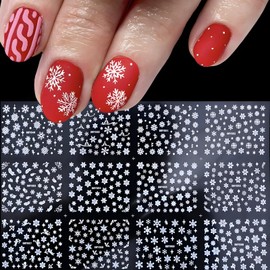 12 Sheets Christmas Nail Art Stickers White Snowflake Nail Decals Self- Adhesive Pegatinas Uñas Elk Nail Supplies DIY Design Nail Art Design Decoration Accessories