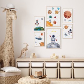 MeinBaby123® Children's Room Poster Astronaut | Set of 6 Poster Set 2 x DIN A4 & 4 x DIN A5 | Space Rockets Planets | Children's Room Decoration Girl Boy | Baby Room (Astronaut V2)