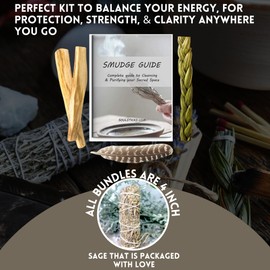 Ancient VEDA Organic Smudge Kit – Blue Sage, Palo Santo, Sweetgrass Braid, Feather & Smudge Guide | Home Cleansing Kit for Meditation, Yoga, Energy Healing & Gift (Starter Kit, Blue Sage)