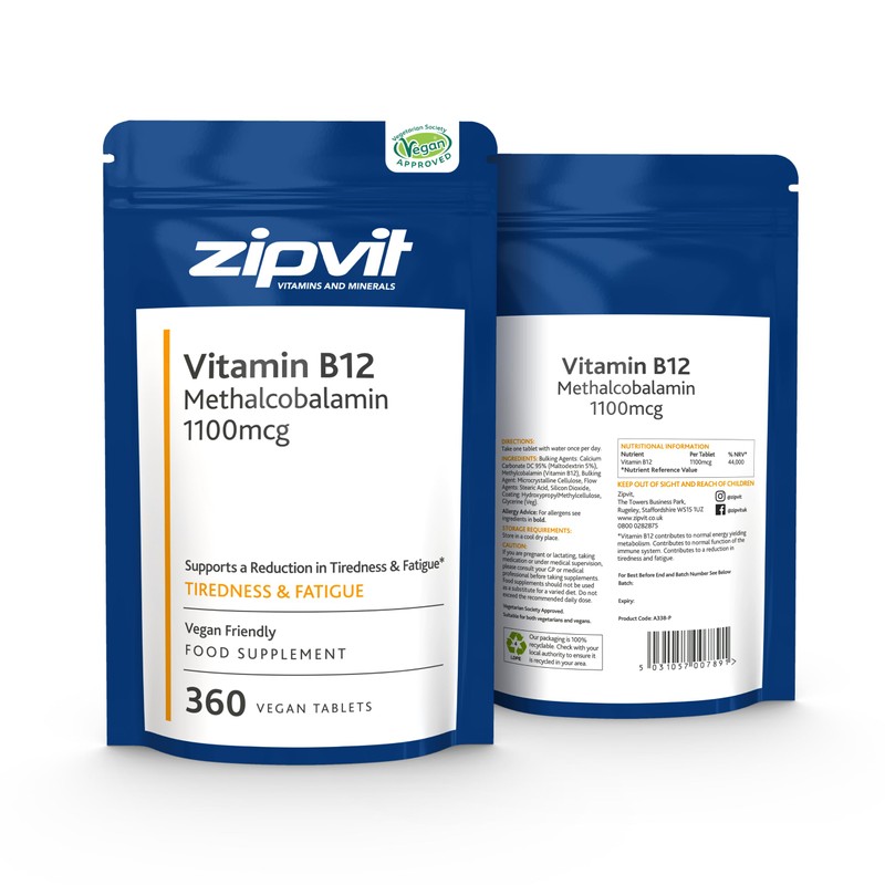 Vitamin B12 Tablets High Strength 1100mcg in Pouch, 360 Vegan