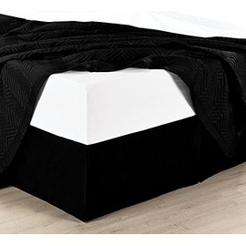 Elegant Pleated Tailored Bed Skirt, Hotel Quality Bed Skirt Made with Split Corners and a 14 inch Drop, Silky Soft Material Resistant to Wrinkles, Dust & Hair, Queen Size, Black
