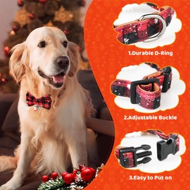 Becellen Christmas Dog Collar, Checked Collar with Bow, Adjustable Snowflake Dog Collars for Pets