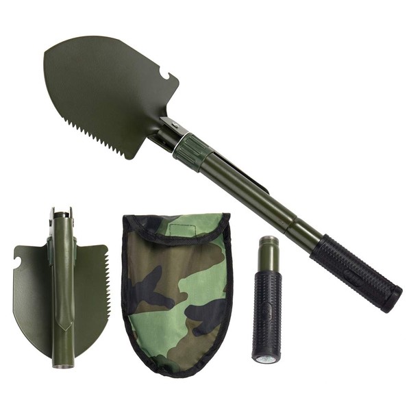 Jipemtra Gardening Folding Shovel Military Camping Shovel Survival Gear Entrenching Tool with Carrying Pouch Metal Handle for Camping Trekking Gardening Fishing Backpacking Snow (Green)
