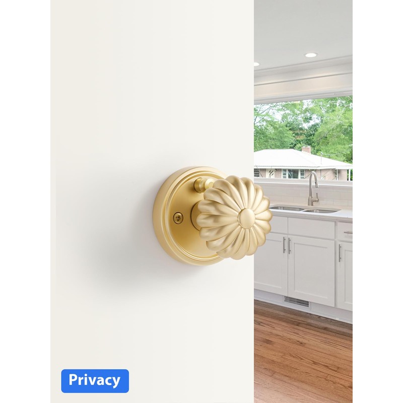 MRML Brushed Gold Privacy Door Knob, Interior Light Gold Door