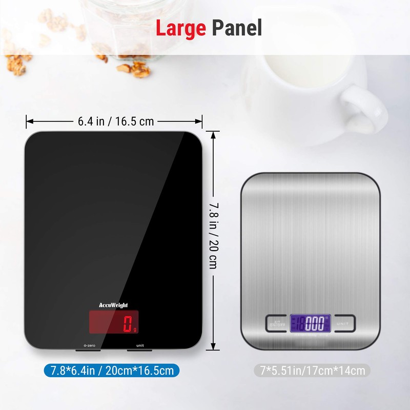 Accuweight 201B Digital Food Scale with Tempered Glass Surface, 5kg/11lb