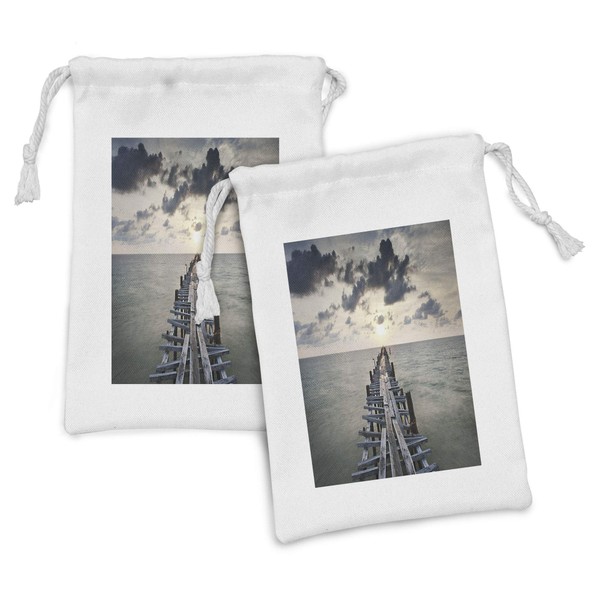 Lunarable Landscape Fabric Pouch Set of 2, Old Wood Bridge