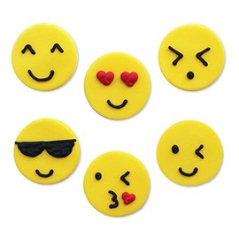 Anniversary House SF535 Smiley Assorted Emoji Emojions Sugarcraft Toppers, Edible, Yellow, 3.5cm (1.4")