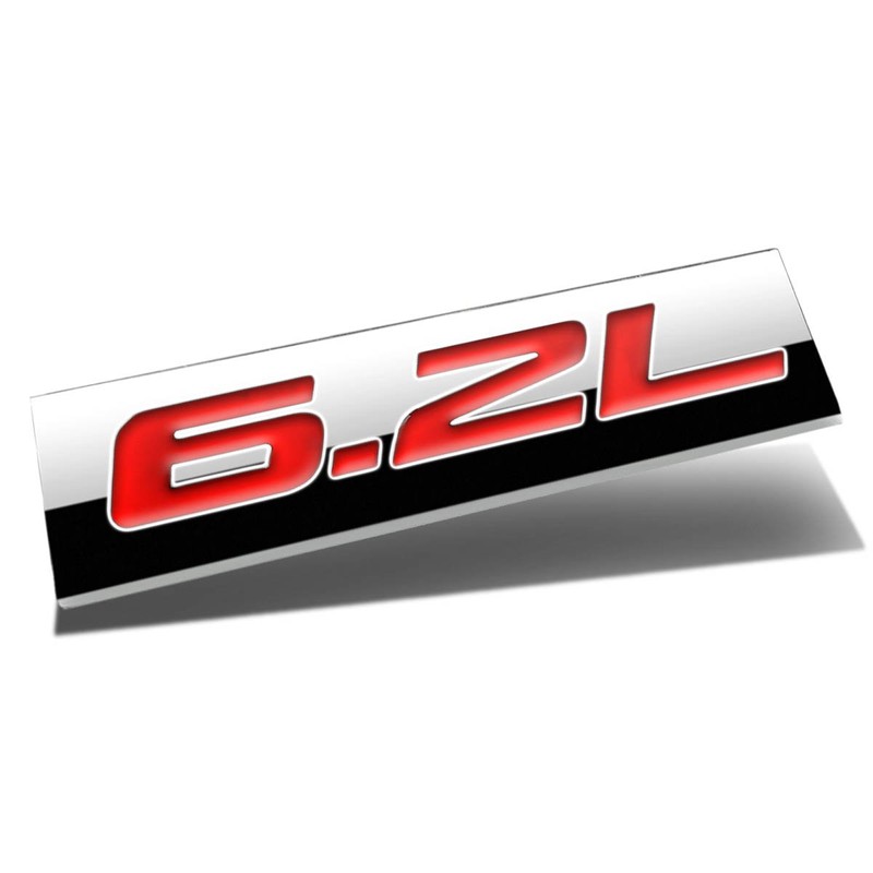 Auto Dynasty Chrome Finish Metal Emblem 6.2L Badge, (Red Letter)