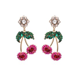 Cherry Earrings for Women, Cute Fruit Cherry Earrings for Girls, Beaded Pearl Cherry Dangle Earrings Hypoallergenic, Green Leaf Cherry Drop Earrings, Tropical Cherry Earrings Studs