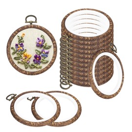 PATIKIL 4inch Embroidery Hoops, 15Pieces Imitated Wood Circle Frame Cross Stitch Hoop Ring for Embroidery Art Craft Sewing Ornaments Hanging Decoration