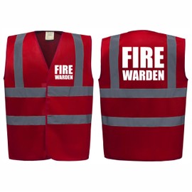 Brook Hi Vis UK BIG Logo Fire Warden Premium Red Hi Vis Vest - High Visibility Safety Waistcoat with Reflective Bands, Company Compliance and Event Staff, Alpha, L, Regular, Regular, Red