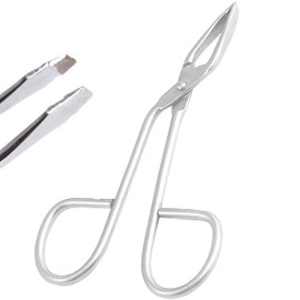 AAProTools Stainless Steel Professional Eyebrow Tweezers with Scissor Handle Straight Tweezers Tip Personal Daily Beauty Care Tools Trimming Nose Hair Plucker Clip Nipper, Satin