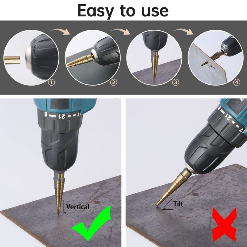 IRONANT Step Drill Bits, 5PCS HSS Titanium Step Drill Bit
