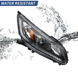 Headlight Assembly Compatible with 2013 2014 2015 Honda Accord Headlamp, 4-Door Sedan Halogen Model Black Headlights Assembly Pair Replacement Driver + Passenger Side