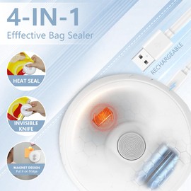 JIMEZON Mini Bag Sealer, 4 in 1 Chip Bag Sealers Heat Seal and Cutter with Magnet, Portable Handheld Rechargeable Food Storage Freshness Sealing Machine for Snack Cookies Plastic Bags Home Resealer