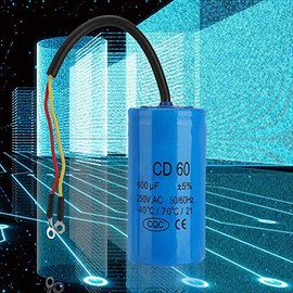 CD60 Condensador de funcionamiento 250 VCA 600 uF 50/60 Hz con cable conductor Conductor redondo para compresor de aire del motor, adecuado para el arranque de motores monofásicos con frecuencia de 50