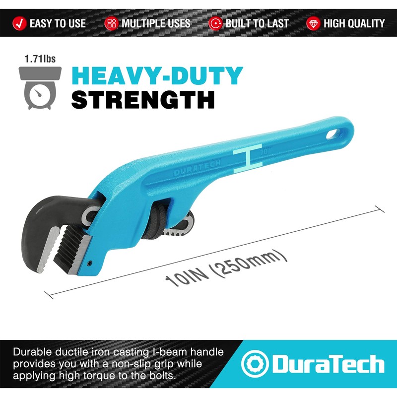 DURATECH 10-Inch Offset Pipe Wrench, Heavy Duty End Pipe Wrench,
