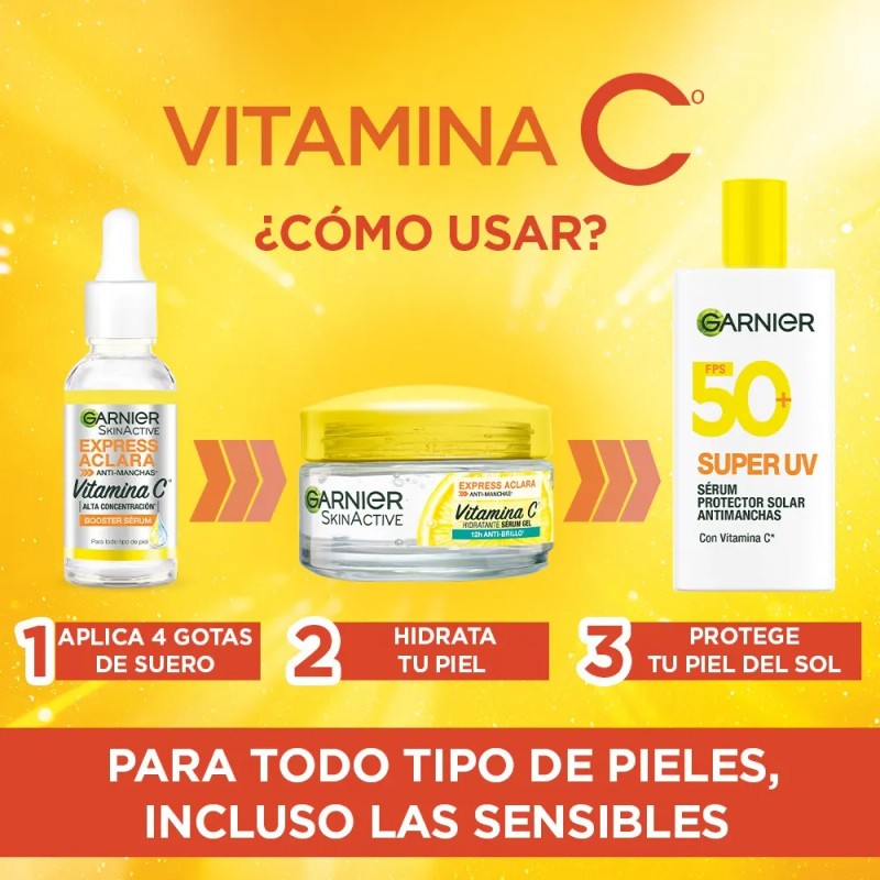 Kit Garnier Expressaclara Serum Crema Gel Protector Solar
