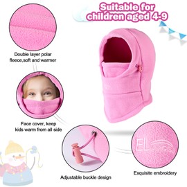 AYPOW Kids Winter Thermal Fleece Balaclava, Multifunctional Windproof Adjustable Face Cover Ski Mask, Warm Fleece Hat Cap Hood Neck Warmer Scarf for 4-9 Boys Girls Cycling Skating Hiking Outdoor Sport