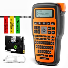 Label Maker Machine with-Tape, E1000 Heat Shrink Label Maker Waterproof-Labels for Cable Wire Network Industrial Office Labeling, Electrician Label Makers Handheld Label Machine with Different Fonts