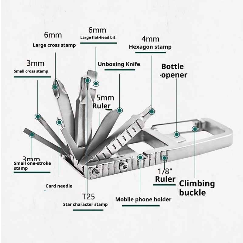 Multi-Functional Stainless Steel Pocket Tool – 13-in-1 Portable Folding Tool