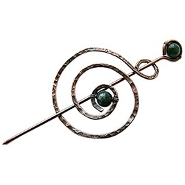 Handmade Celtic Copper Shawl Pin with Green Agate