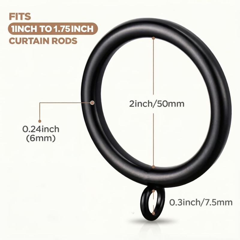 24 PCS Curtain Rings, 2 Inch Thickened Curtain Rings Metal