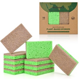 BESSONLE 10 Pack Biodegradable Natural Sponges Kitchen - Compostable Cellulose and Coconut Walnut Scrubber Sponge - Eco Friendly Sponges for Dishes
