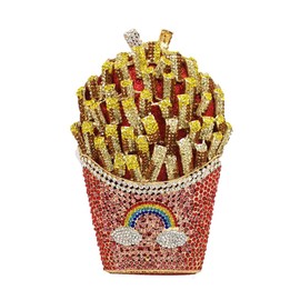 Usuisy Novelty Fries Chip Women Red Evening Handbags Party Dinner Crystal Clutch Bag Bridal Rhinestone Clutch Bag,Small