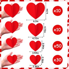 JOICEE 100 PCS 3D Heart Valentines Day Wall Stickers,Waterproof Removable Heart Wall Decorations for Wedding Anniversary Bedroom Home Party Holiday Decor,4 Different Sizes Red