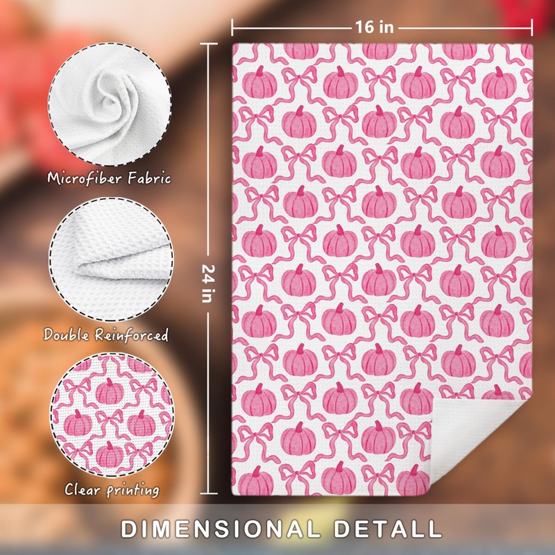 BUJSP Pink Coquette Bow Pumpkin Fall Kitchen Dish Tea Towels,