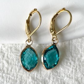 Natural Oval Azure Blue Amber Stone Crystal Dangle Earrings,14K Gold Dainty Cute Geometric Simple Single Stone Drop Earrings,Genuine Real Quartz Gemstone Earrings for Women Her (C4_Azure Amber)