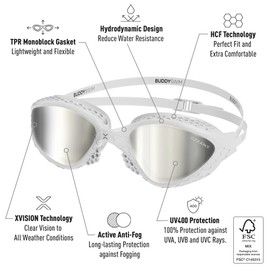 BUDDYSWIM OzeanX Swimming Goggles Anti-Fog with Panoramic XVISION UV400 Protection Swimming Goggles Men Swimming Goggles Lady Hydrodynamic Fit Swimming Goggles Open Water