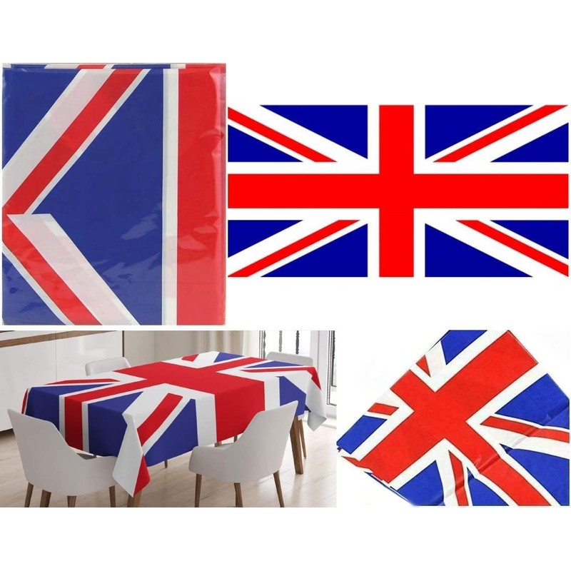 SHATCHI 137cm x 180cm Union Jack Plastic Deluxe Tablecover Street